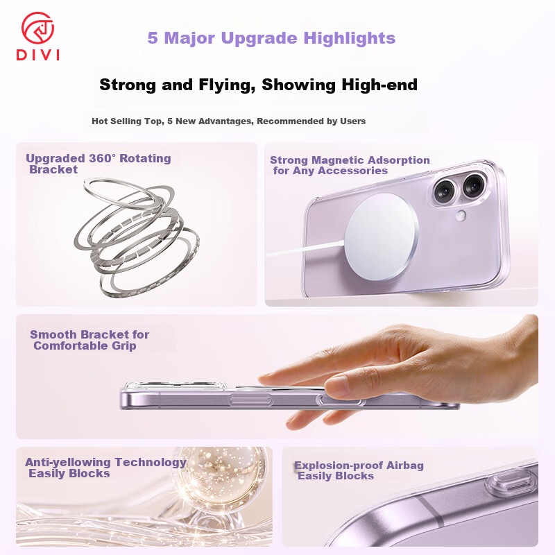 Чехол-книжка DIVI с поворотным механизмом и MagSafe для Apple iPhone 17, ультратонкий, противоударный, с защитой камеры, прозрачный