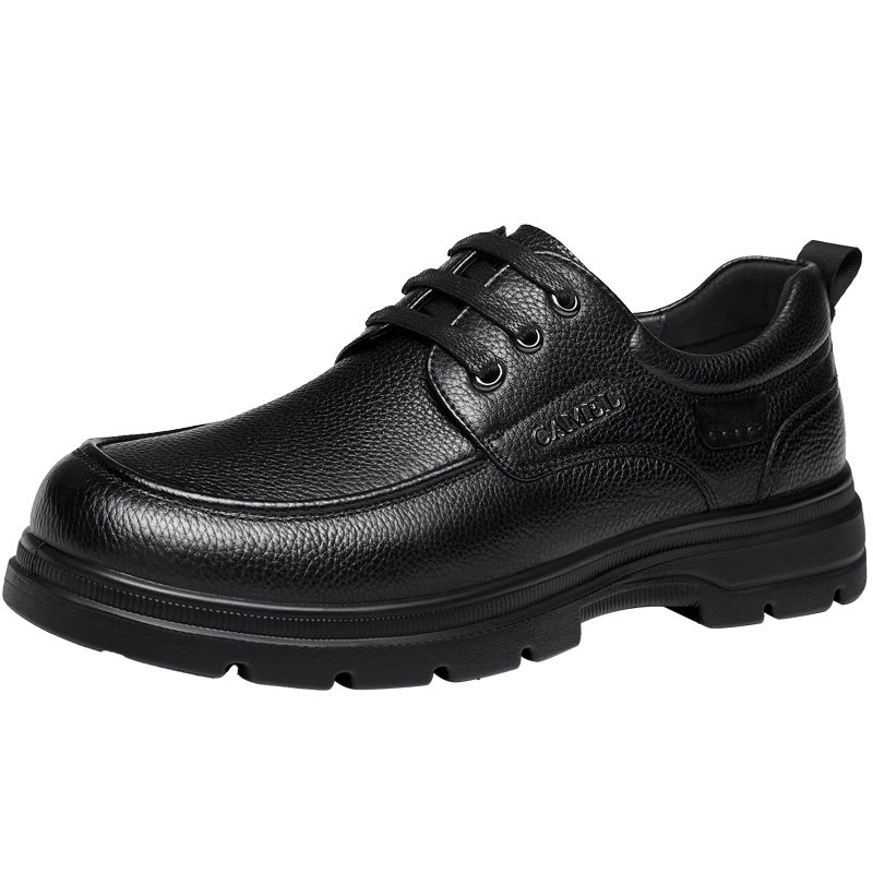 CAMEL Leather Lace-Up Middle-Aged Dad Shoes, Height-Increasing Classic Business Casual Leather Shoes for Men, G15A211067, Black, Size 42