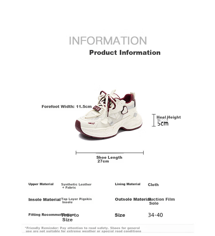 Josiny Chunky Dad Shoes, 2026 New Popular Style, Zodiac Year Outfit, Trendy Casual Sneakers, New Year Gift, Beige/red, Size 36 23