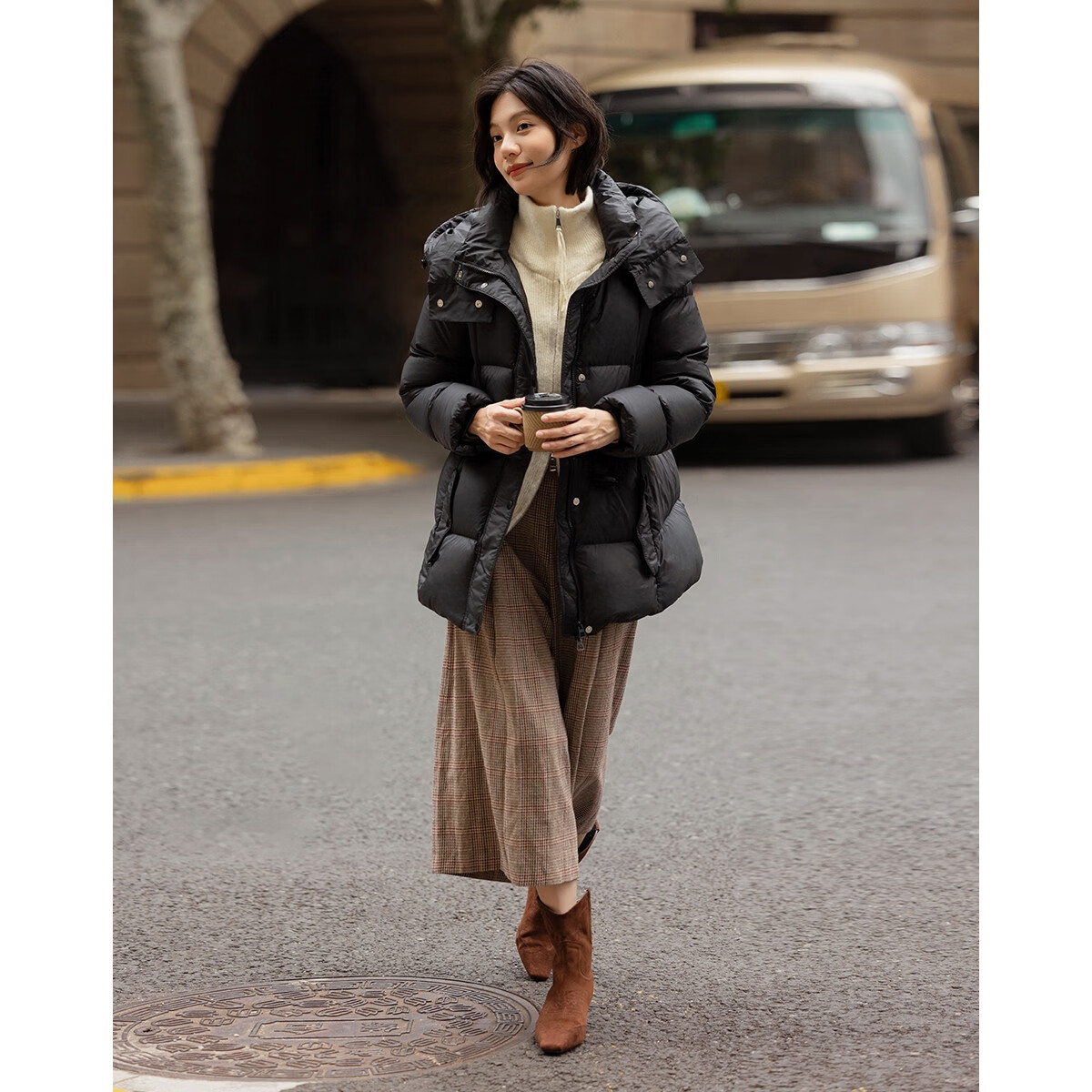 Demana [5A Antibacterial Heat Retention] Winter Hooded 90% Duck Down Belted Waist Outdoor Mid-Length Women's Down Jacket