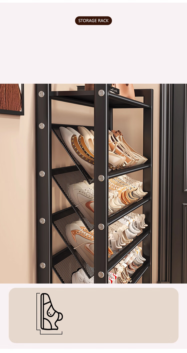 Annafu Multi-Layer Home Shoe Rack 19cm Slanted Small Simple Shoe Cabinet ZW300 Black Five-Tier 90cm 6