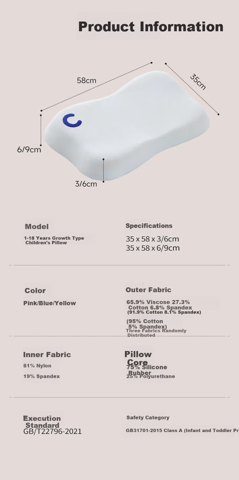 CORY Children's Pillow, Youth Pillow for Ages 6-12 And 8-15, Neck Protection, Washable Silicone Pillow for Students, Blue + Pad 18