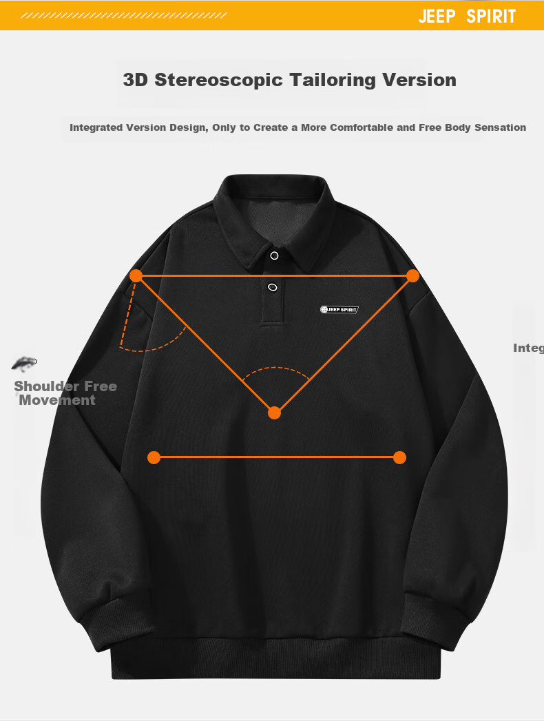 JEEP SPIRIT Men's Long Sleeve Polo Shirt Autumn Lapel Sweatshirt Loose Comfortable Sports Casual Top Black 2XL 3