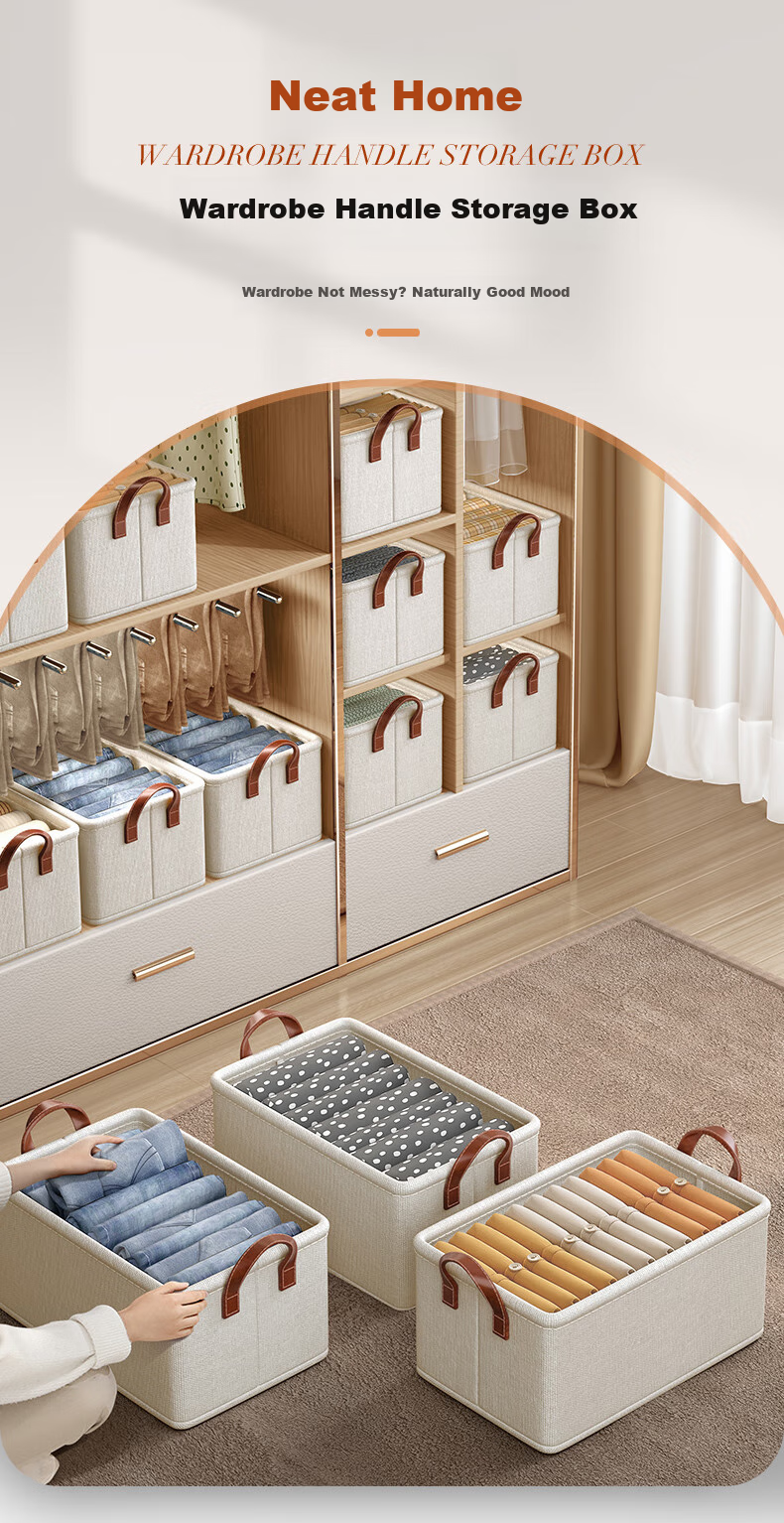 Baicaoyuan Fabric Storage Box, Clothes And Pants Organizer, Underwear Drawer Divider, Layered Storage Solution, 34L White 2