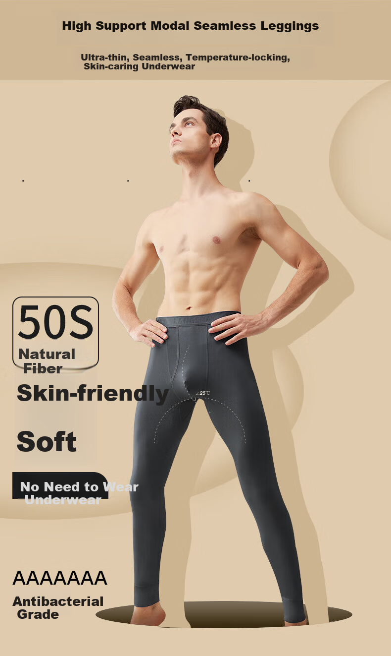 LangSha Men's Thin Modal 7A Antibacterial Thermal Underwear, Loose-Fitting Large Size High-Elastic Base Layer Long Johns 1