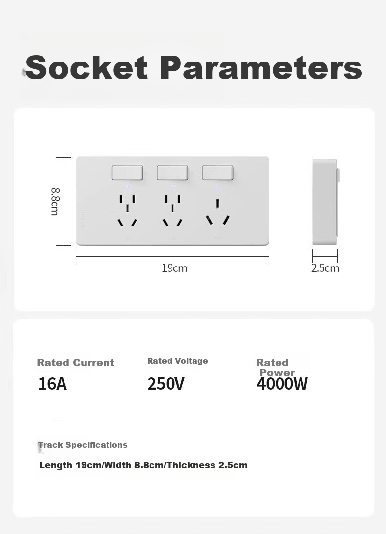 Aokesi Expandable Socket, 16A Air Conditioner High-Power Kitchen Extension Multi-Outlet Converter Socket, Wireless Power Strip, Gold Color 2