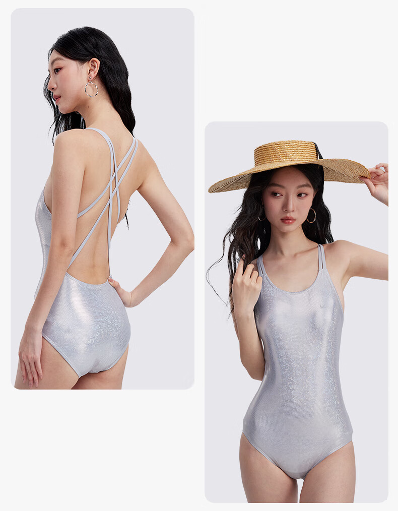 Keep Women's Stylish One-Piece Swimsuit, Triangle Swimwear for Swimming Pool And Hot Springs, High-End Racing Swimwear, Gray And White, Size S 14