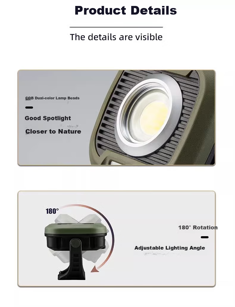 Shanlishi Outdoor Camping Light, Campsite Lamp, Rechargeable Tent Light, Magnetic Work Light, LED Outdoor Lighting, Army Green Color 12