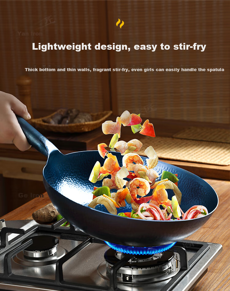 Yantiejiang Iron Wok, Round Bottom, Non-Coated Pure Iron Pan for Home Cooking, Suitable for Gas Stove, Traditional Style, Pre-Seasoned, 30cm 2
