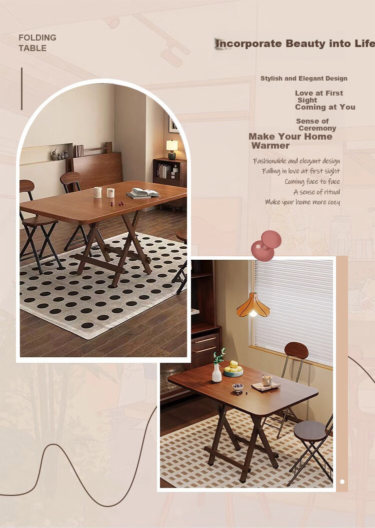 Jingcai Foldable Dining Table for Home, Small Apartments, Balcony, Outdoor Use, Portable, for Street Vendors, JZP10 Walnut Color 120*60cm 1