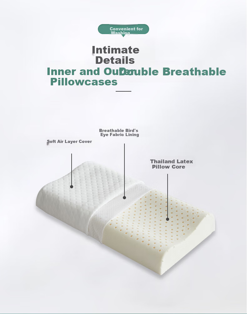 BEYOND Home Textile Latex Pillow, Thai Curved Cervical Pillow Core, Student Pillow, Single Pack, 50*30*9/7cm 8