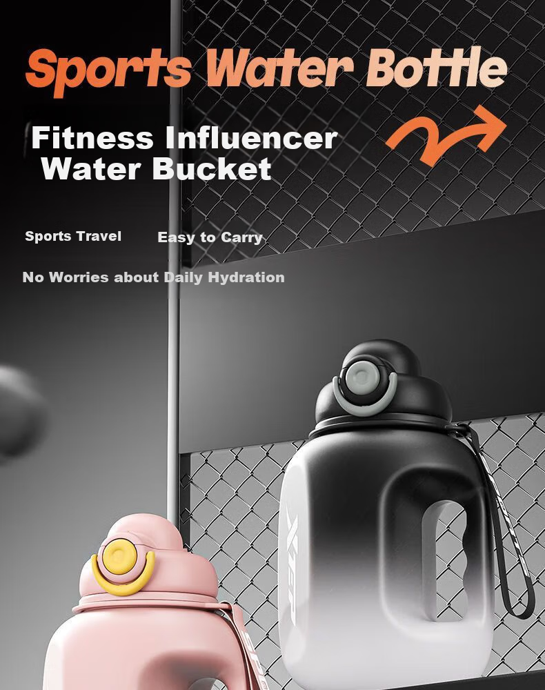 XTEP Sports Water Bottle Large Capacity Student Children School Use Unisex Fitness Portable High Temperature Resistant Summer Cup Black 2