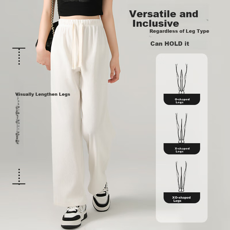 Jeanswest Women's Casual Pants, Chenille Wide-Leg Trousers, Spring And Summer Draping Lazy Style Slimming Straight-Leg Pants, Fashionable Versatile Trousers for Wome