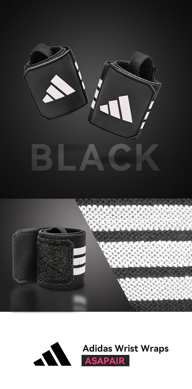 Adidas Fitness Wrist Wraps Bench Press Deadlift Push-up Compression Wristbands for Men and Women Badminton Tendonitis Wrist Support Gear 12