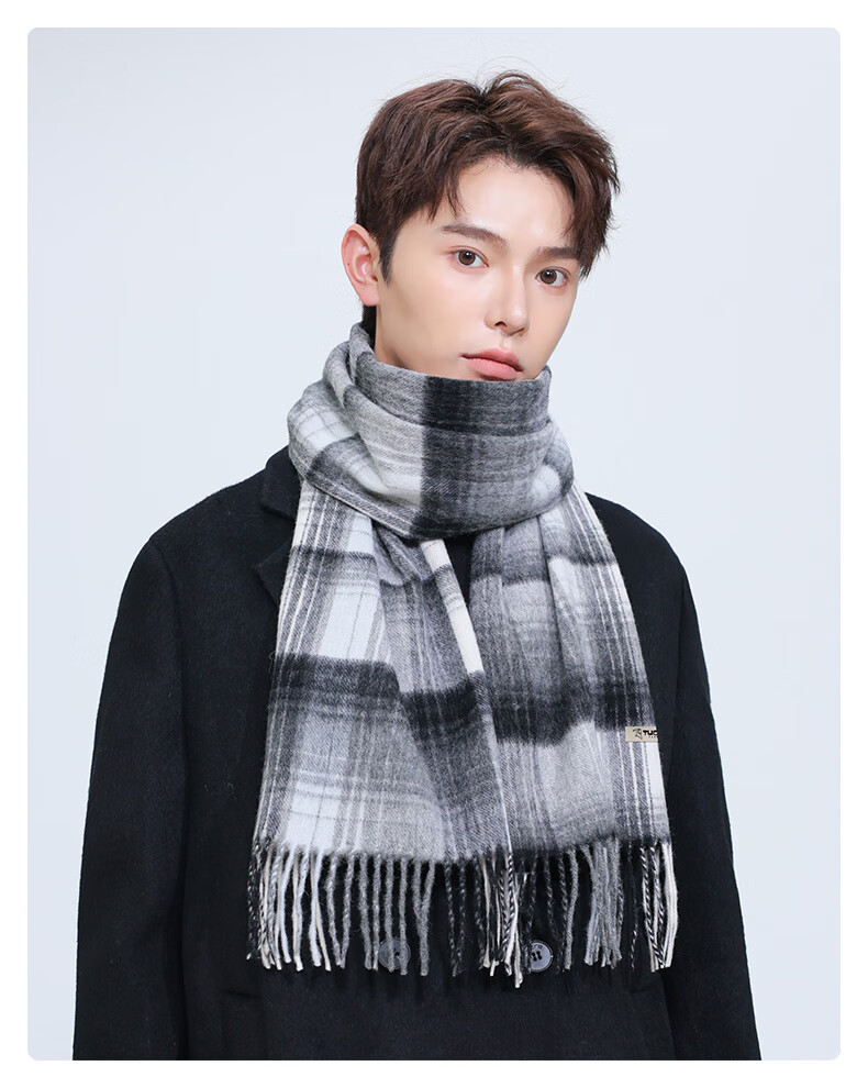 TUCANO Pure Wool Scarf Men's Autumn Winter Classic Plaid Warm Cold-Resistant Neck Warmer Birthday Gift for Boyfriend Husband 5
