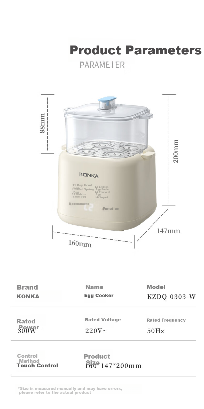 KONKA Egg Cooker, Compact Multifunctional Mini Electric Steamer, Single And Double Layer Breakfast Maker, All-In Egg Custard Machine for One Person, Home Steamer KZDQ-0303 16