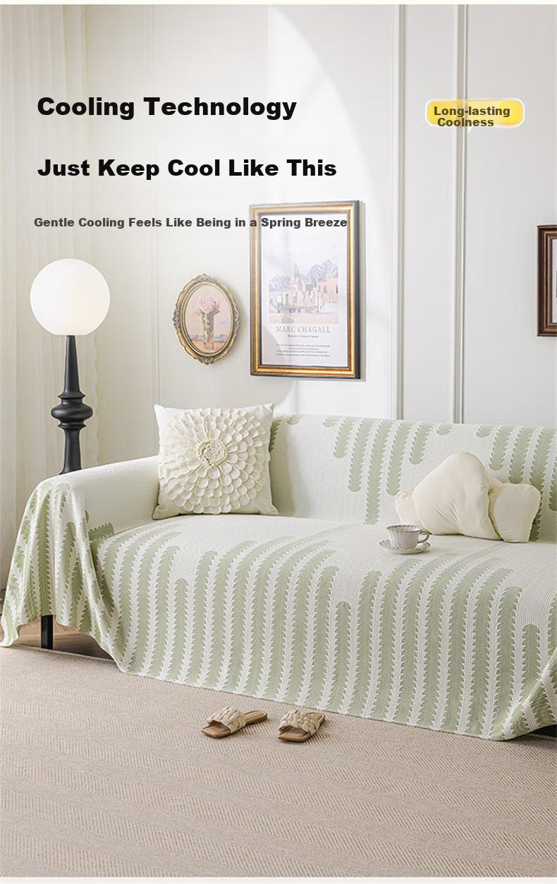 Wuyinliangpin Ice Silk Cooling Sofa Cover, Summer Sofa Slipcover, Non-Slip Sofa Pad, Cover Cloth, 180*380, Light Blue 2
