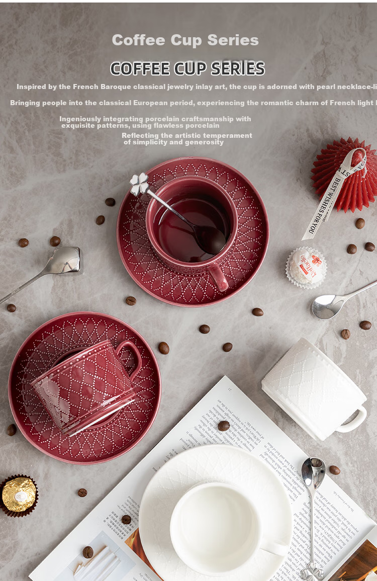 Banwushenghuo High-End European Style Coffee Cup Set with Ceramic Cups And Saucers, Luxurious Afternoon Tea Cups for Office And Home Use 2
