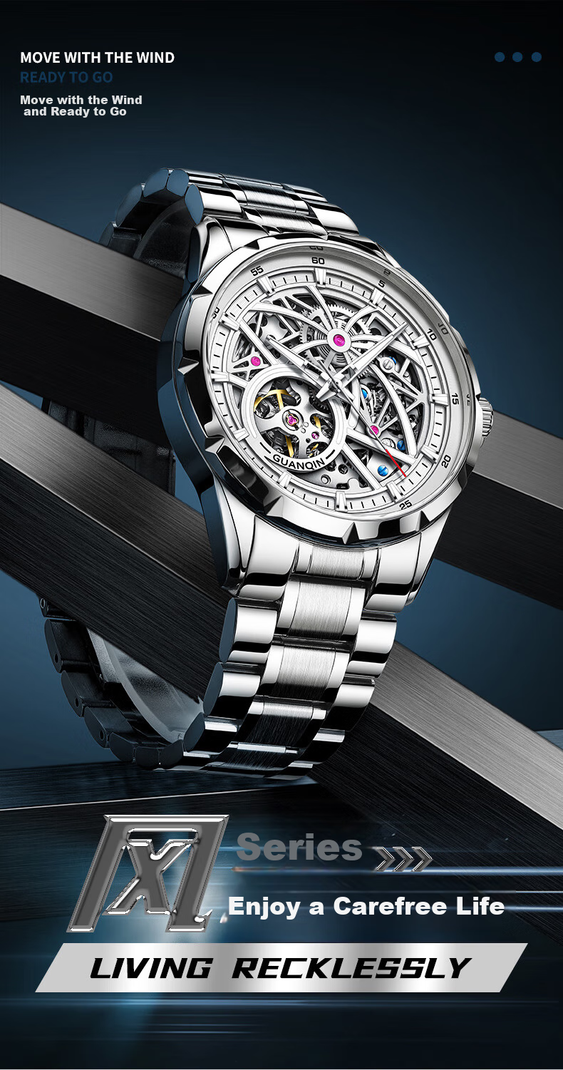 GUANQIN Men's Mechanical Watch, Swiss Certified Fully Automatic Skeleton Trendy Men's Watch, Fireworks Series Strong Luminous Famous Watch 1