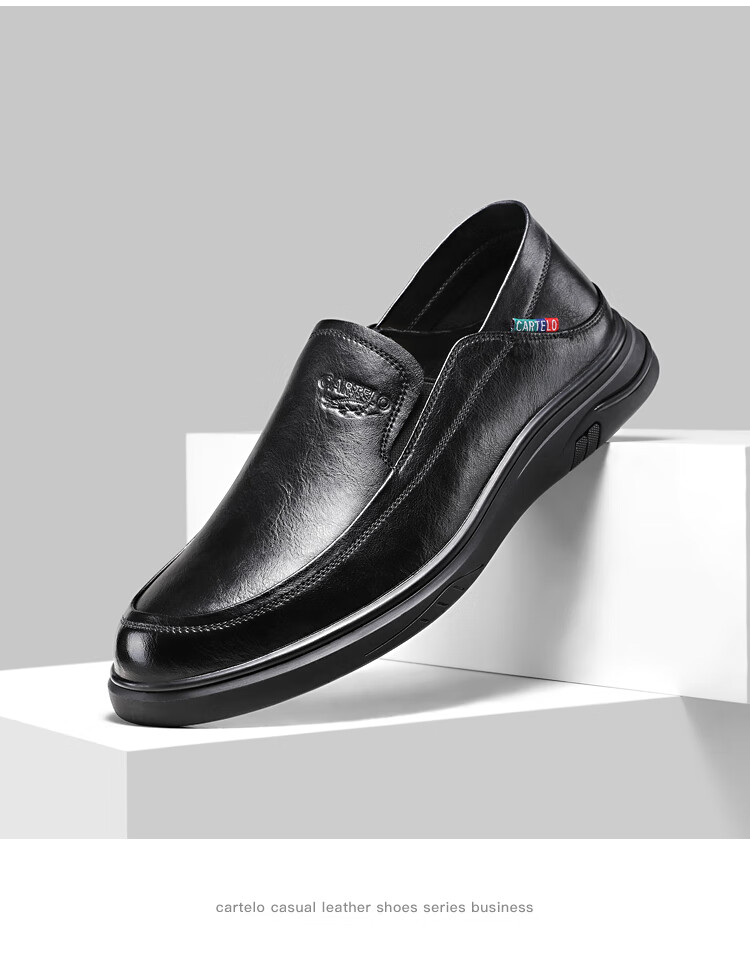 CARTELO Genuine Leather Men's Shoes, Business Casual Sports New Style for Autumn And Winter, Soft Thick-Soled Versatile Commuter Work High-End Black 60