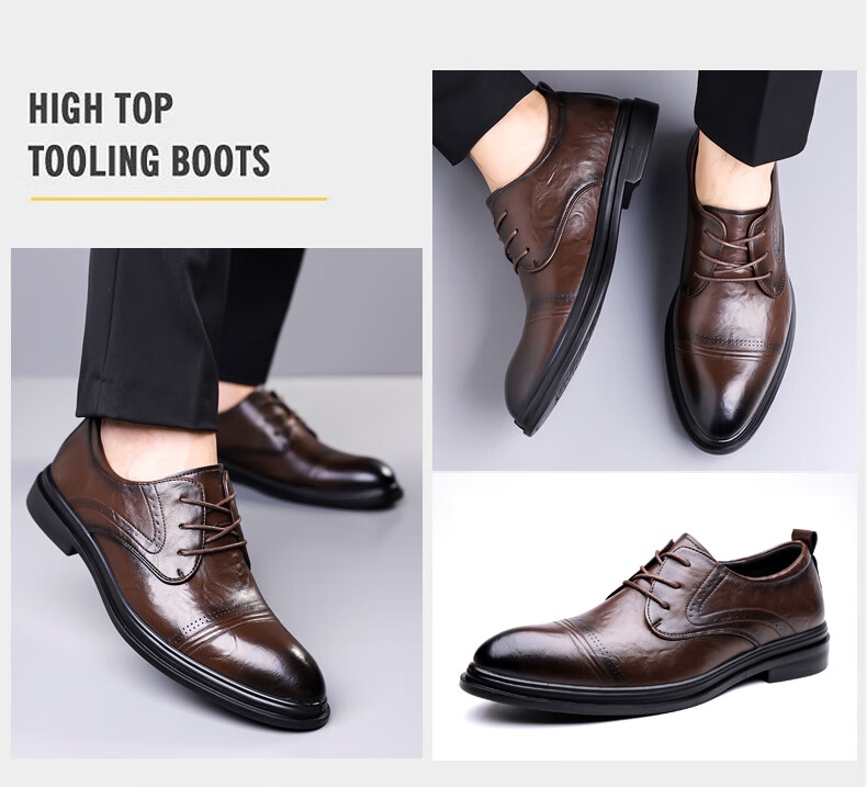 MEXICAN Men's Business Casual Leather Dress Shoes Derby Wedding Shoes Black Size 39 5