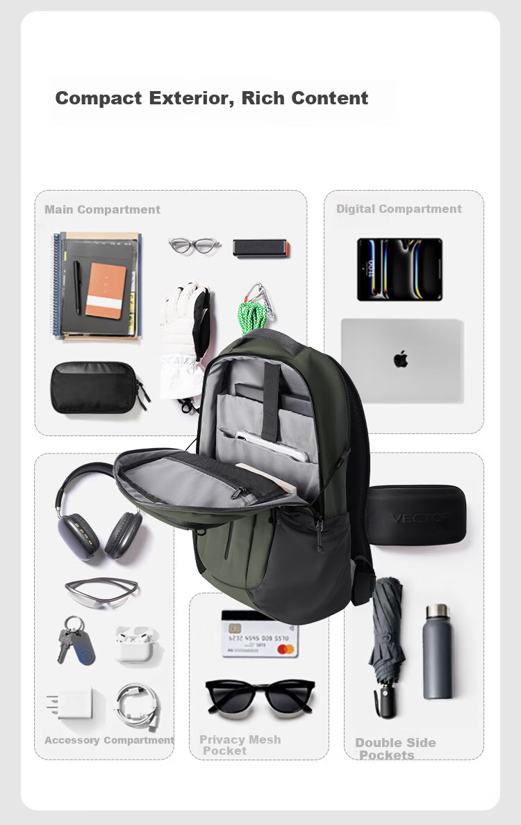 JD Original Outdoor Commute Travel Hiking Backpack, Large Capacity Student Schoolbag, 15.6-Inch Laptop Bag, Black 3