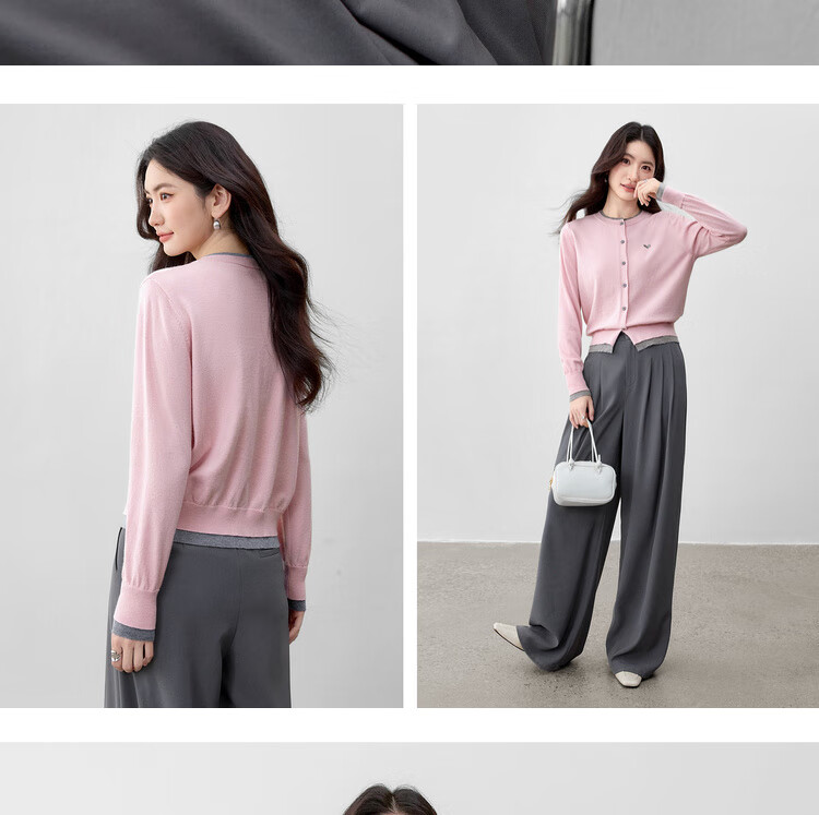 Sentubila Age-Reducing Elastic Knitwear Women Autumn Color-Block Crew Neck Ribbed Cuff Long Sleeve Cardigan Single-Breasted Heart Embroidery Top 19
