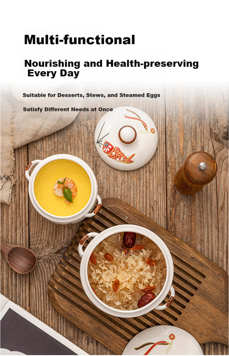 JD Original Ceramic Stew Pot with Lid And Spoon, for Soup, Steamed Eggs, Bird's Nest, And Baby Food, Zhu Yue Longmen Stew Pot 1000ML*1 5
