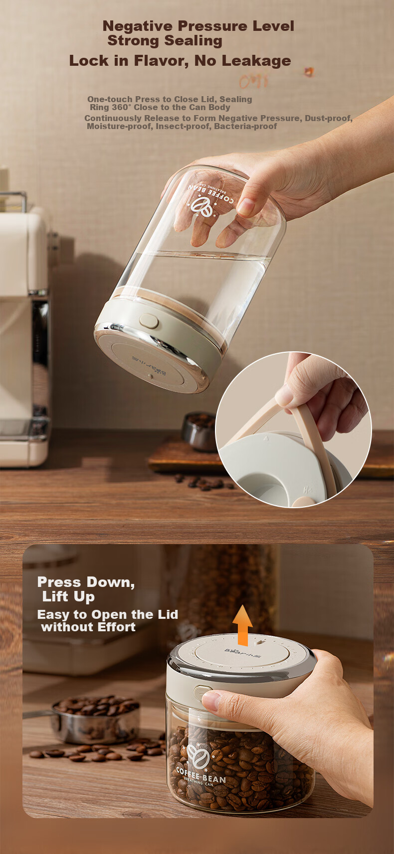 Bear Food-Grade Coffee Bean Airtight Jar Portable Coffee Powder Storage Container 1100ml CX-JW031-P02 6