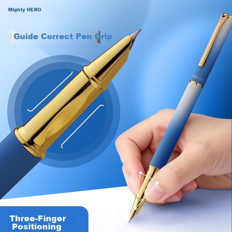HERO Fountain Pen P302 Erasable, Third Grade Posture Correction Elementary School Student Handwriting Practice Daily Writing Ink Pen, Peach Pink, Dark Nib (With 20 Free Ink Cartridges And Pen Care Tool)