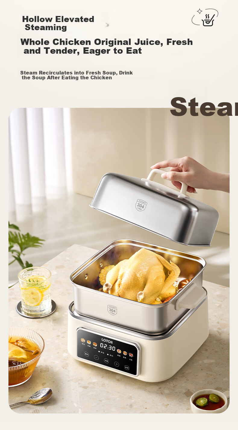 LOTOR Multi-Functional Electric Steamer Pot, Breakfast Stewing And Steaming All-In 2-3 Layer Steamer Pot, Electric Cooker, Small Size for 1 Person Or 2, Stainless Steel Large Capacity for Home Use, 3-4 People, Multifunctional Pot without Coating 11