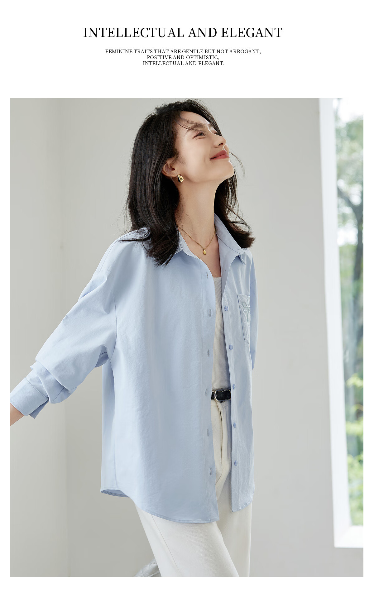 Chushen Women's Spring and Autumn Long Sleeve Shirt Embroidered Pocket Design Loose Simple Commuter Blouse S143C2031 13