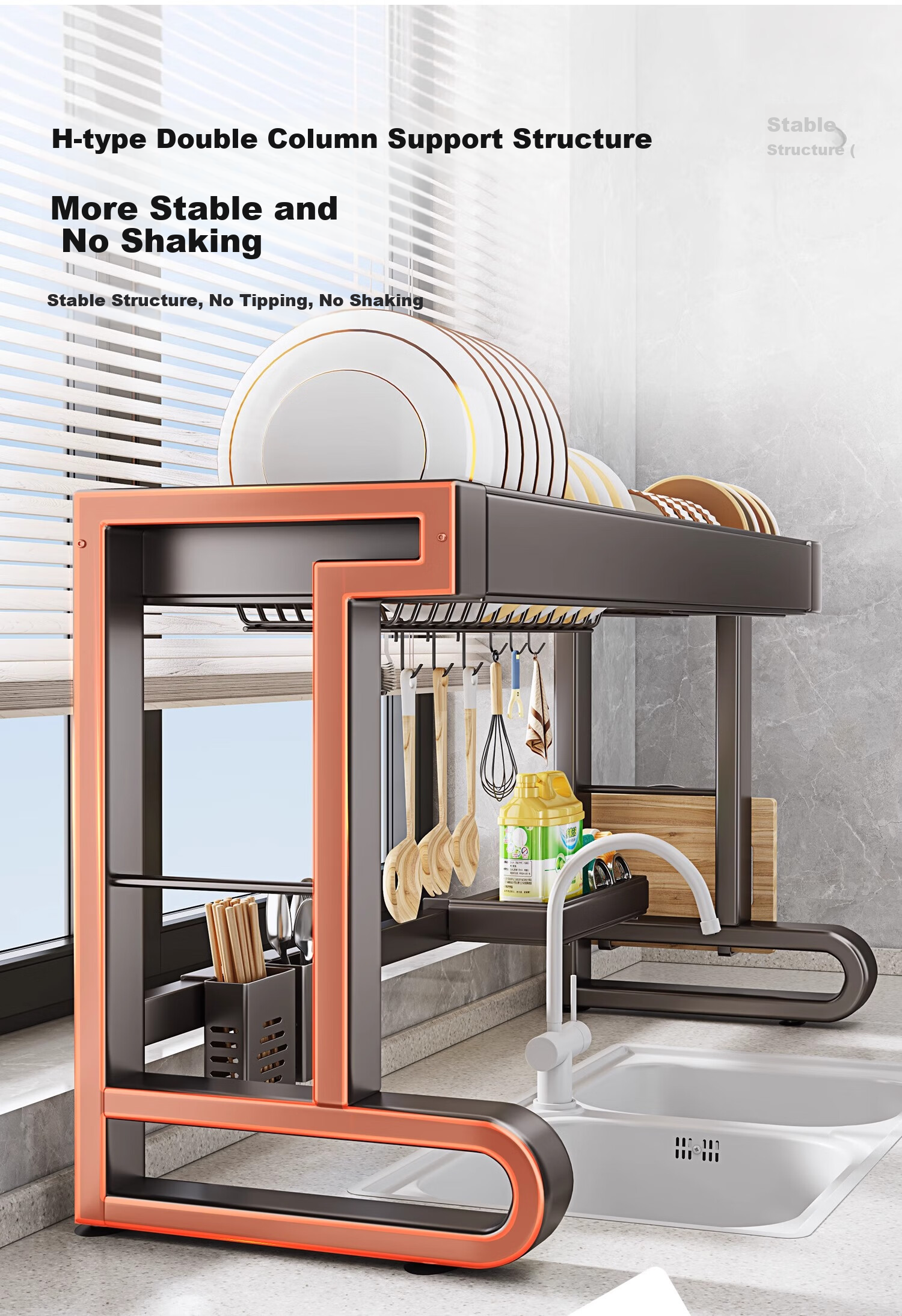 Shuaishi Kitchen Utensil Storage Rack, Sink Drainer Rack, Dish Rack, Bowl And Plate Washing Rack, Sink Organizer Shelf 13