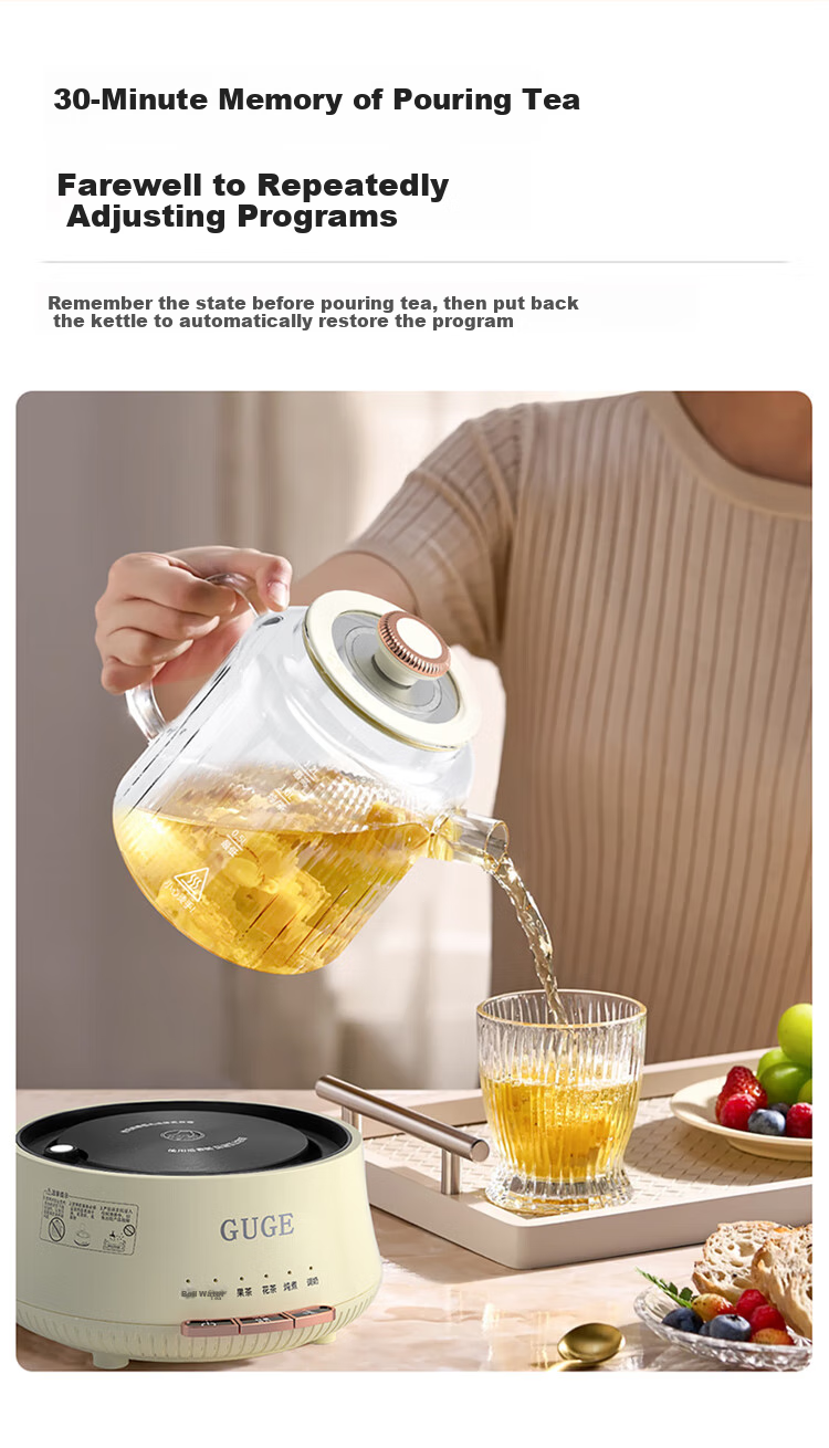 GUGE All-Glass Health Pot, Fully Automatic Water Boiler, No Glue Tea Maker, Office Multi-Functional Tea Brewing Pot, Constant Temperature 12-Hour Heat Preservation Electric Kettle, Water Boiler GC06 5