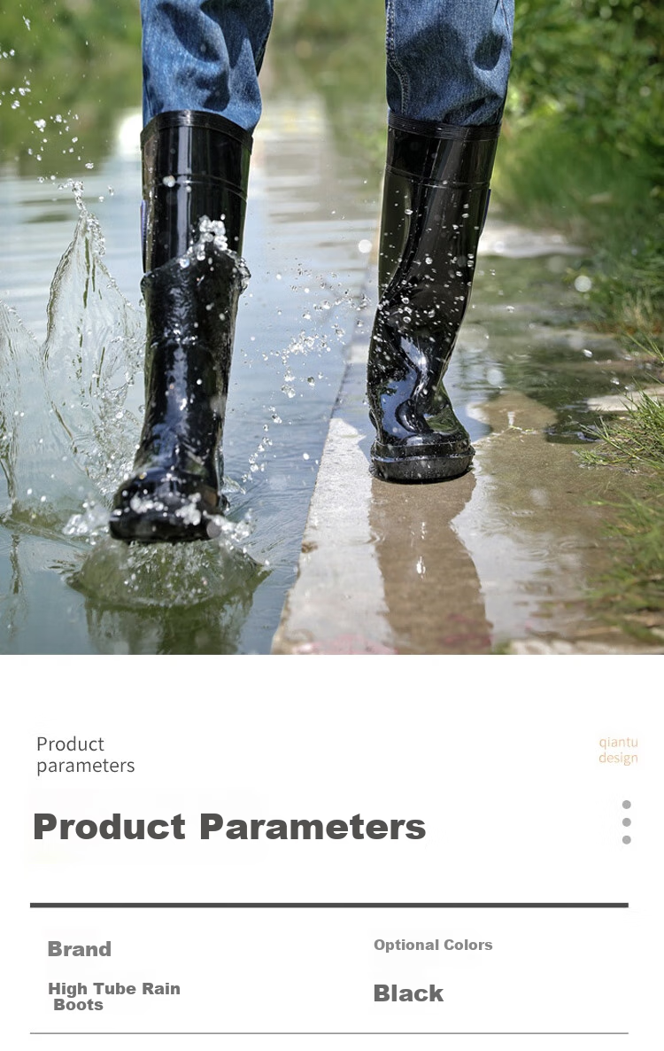 Huili Rain Boots for Men, Waterproof Outdoor Wear-Resistant Rubber Shoes, Non-Slip Rain Boots, Overshoes HL822866 High-Top Black Size 40 3