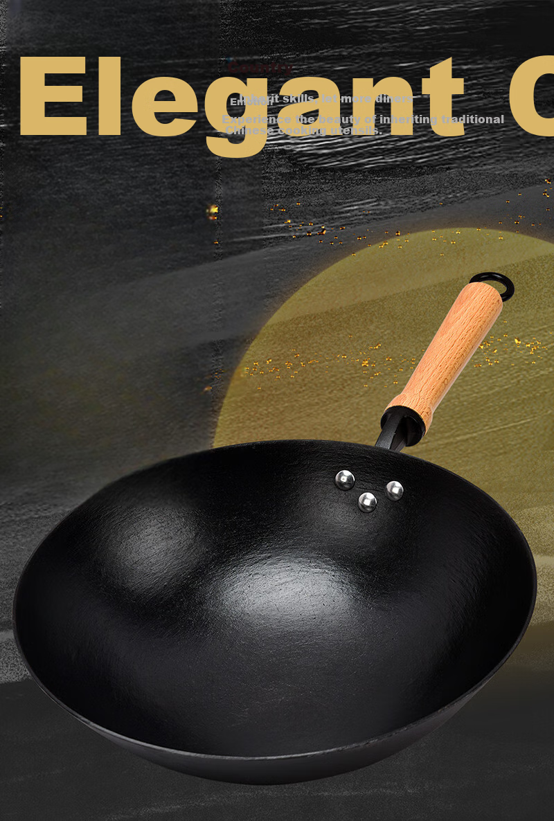 Xialaoda Cast Iron Wok, Traditional Flat Bottom Iron Pan, Uncoated, Rust-Resistant, Suitable for Gas Stove, Versatile Cooking Pan, 36 1