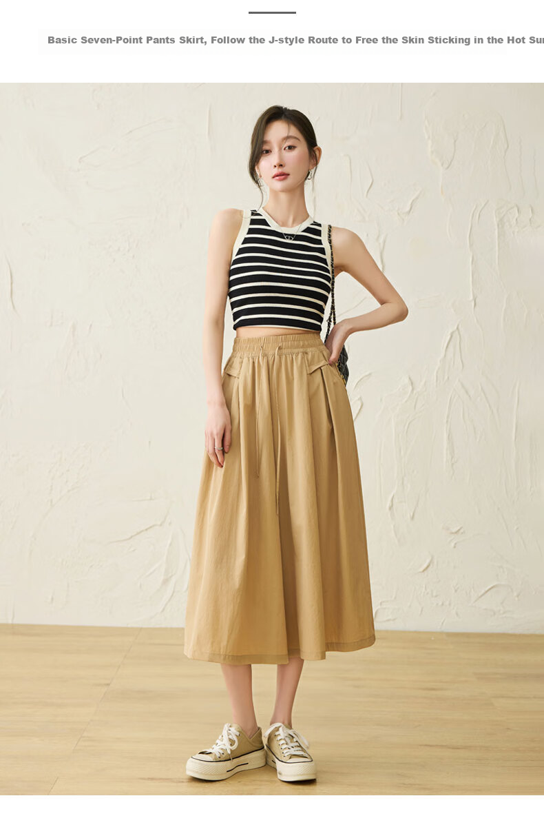 Langsha Ice Silk Quick-Dry Wide-Leg Cropped Pants for Women, Summer 2026 Thin High-Waist Slimming Mid-Length Pants, Draping Casual Skirt Shorts 7