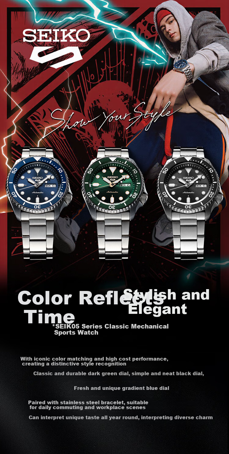 SEIKO 5 Series Deep Sea Cola Ring, 100-Meter Water-Resistant Sports Mechanical Wristwatch [Gift] SRPD53K1 1