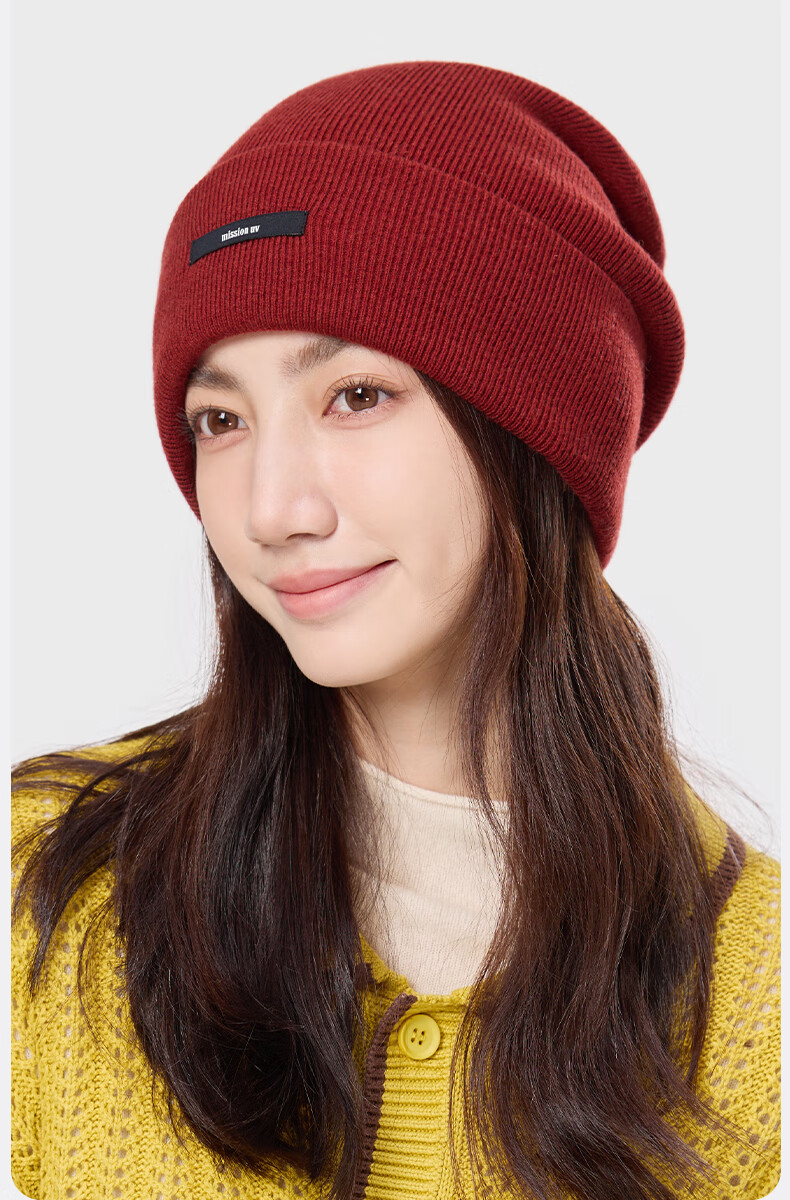MISSION UV Women's Wool Beanie Thickened Warm Knitted Hat Outdoor Winter Cold Weather Cap 14