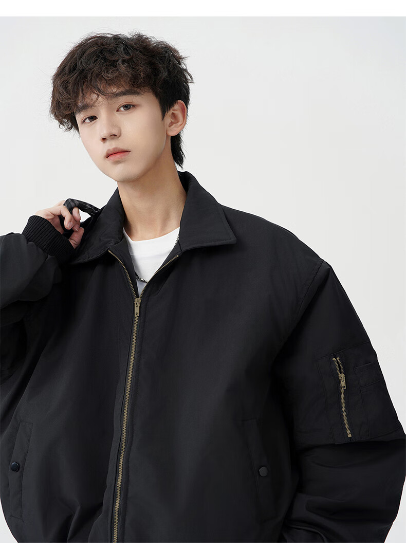 MMOPTOP Men's American Style Flight Jacket Autumn Winter Fashion Loose Casual Coat MJK10 Navy Blue 3XL 2