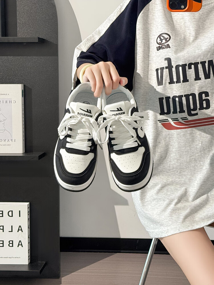 Huili Black And White Panda Couple Shoes, Unisex Thick-Soled Sneakers, Versatile Sports Casual Shoes for Men And Women, White, Size 38 7