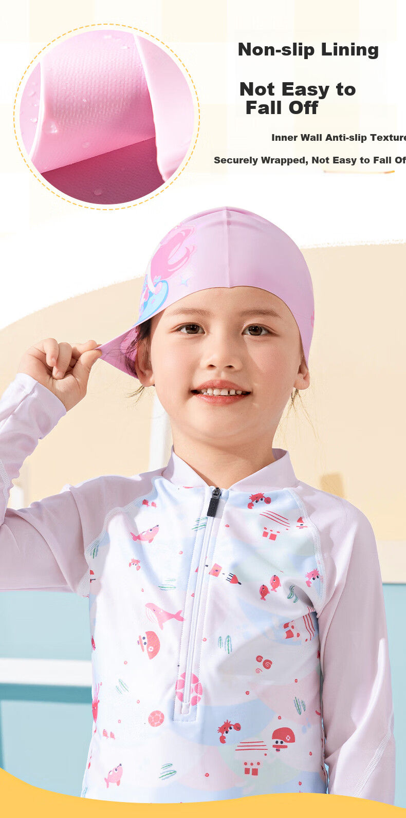 361° Children's Swim Cap for Girls, Non-Binding Silicone High-Elastic Comfortable Long Hair Baby Swimming Training Equipment Cap 2