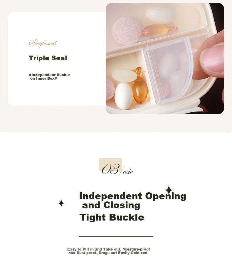 Baicaoyuan Portable Pill Organizer, Weekly Dosing Box, Seven-Day Travel Pill Dispenser, Personal Medicine Container, Sealed Moisture-Proof Large Capacity 7
