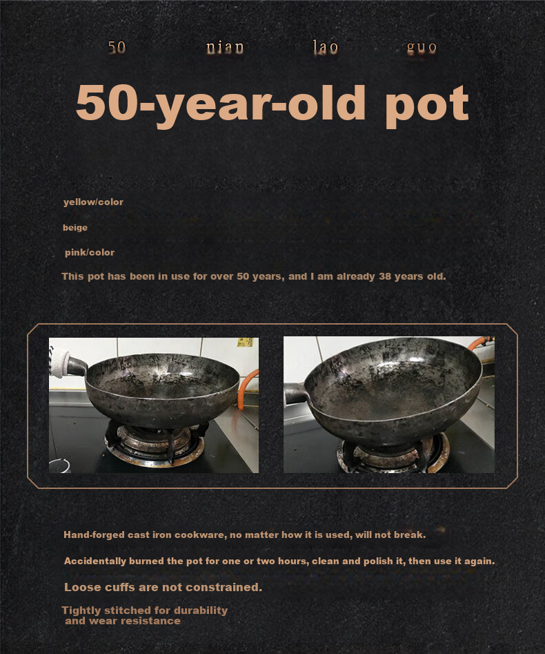 Laoniejia Black Iron Wok for Home Cooking, Zhangqiu Handmade Iron Pan, Traditional Non-Coated Non-Stick Pan (Zhang Zunzhong/Xu Lingxian) 32cm 37
