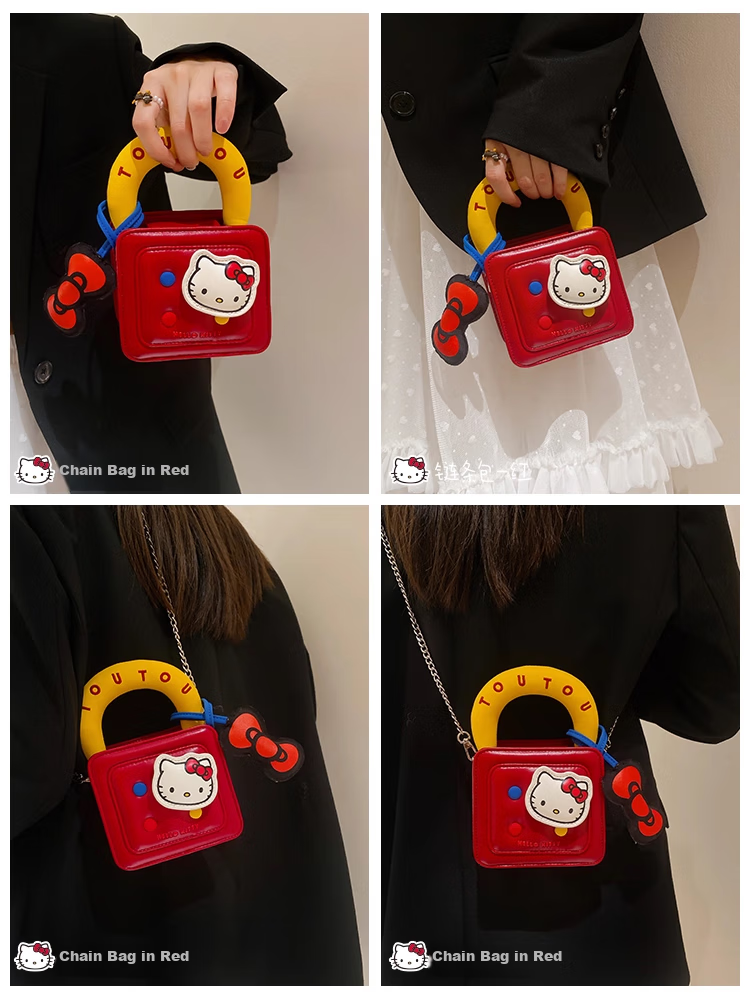 Toutou Birthday Gift, HelloKitty Shoulder Bag, Sanrio Waffle Bag, Red Hello Kitty Zodiac Year Souvenir 9