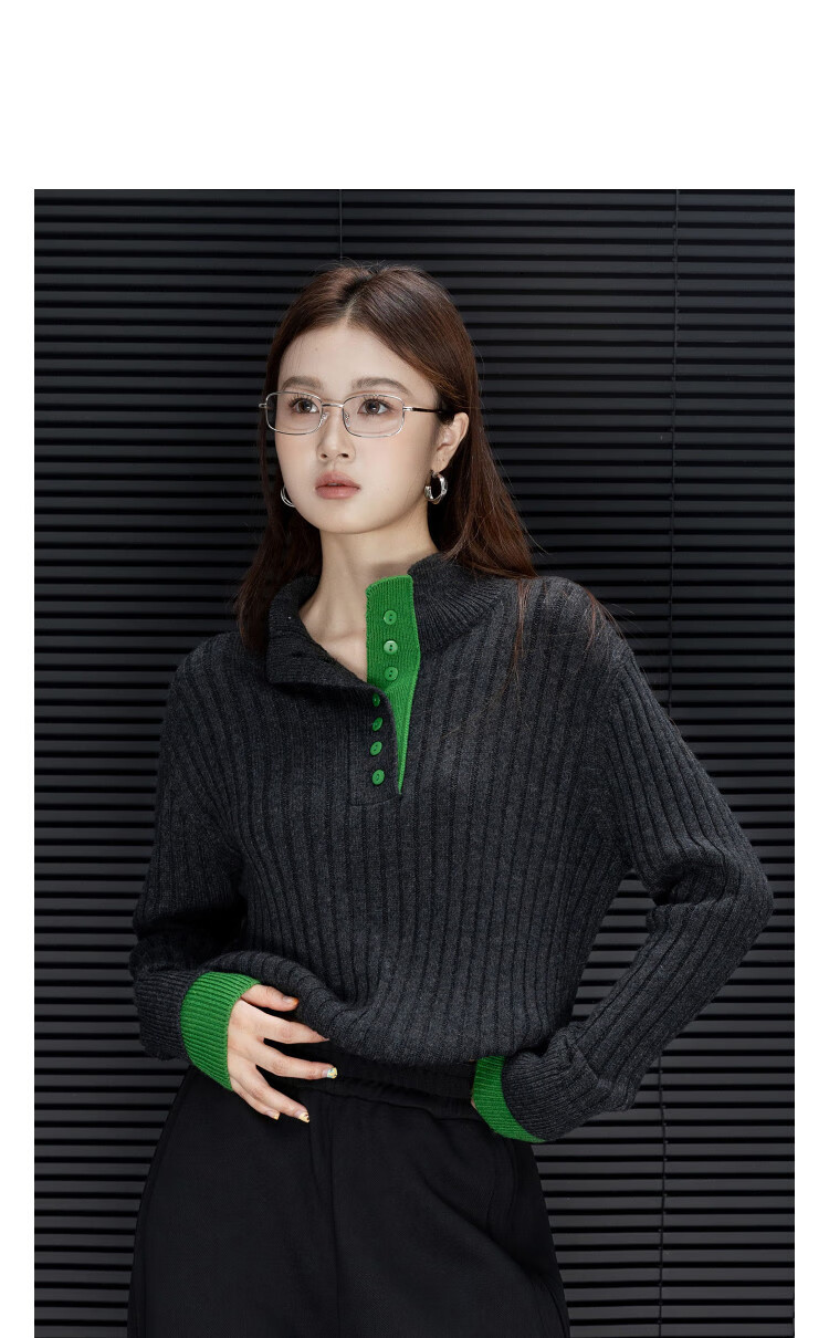 Demana [Cloud Breath Wool] Winter Elegant Stand Collar Half-Placket Colorblock Soft Stretch Slimming Knit Sweater Top 2