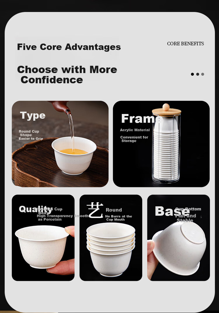 SHUANG YU Disposable Kung Fu Tea Cups, 60ml*200 Pieces, High-Quality Tasting Cups, Plastic Small Teacups, Water Cups with Storage Rack 2