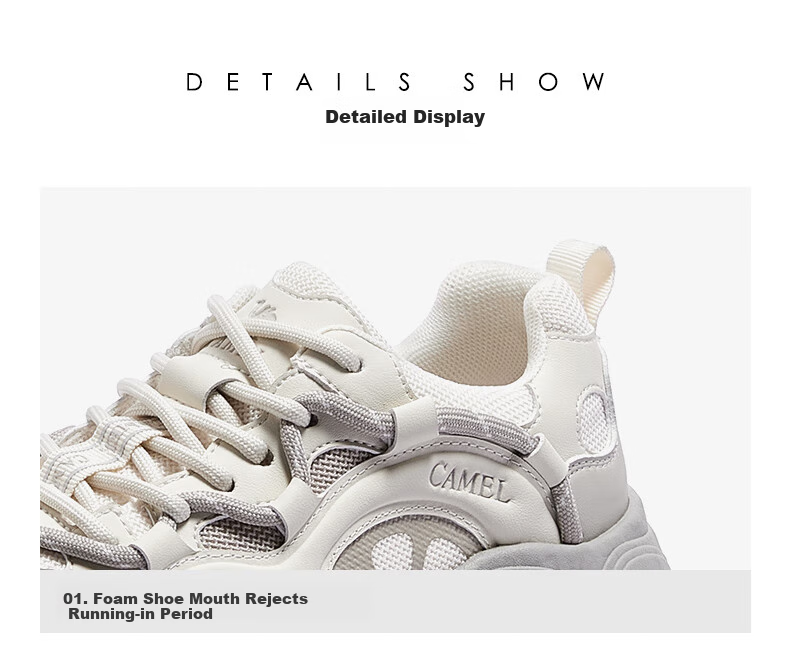 CAMEL [Dilireba's Same Style] Neng Meng Chou Meng Women's Sneakers Casual Sports Shoes L25A202062 Beige/gray 38 48