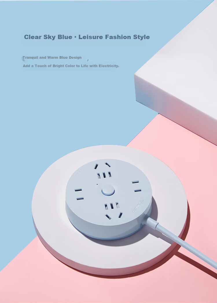 BULL Power Strip/surge Protector/power Bar/power Outlet/extension Cord, Round Socket with Master Switch, Total Length 1.8 Meters, Sky Blue, GN-R2220 2