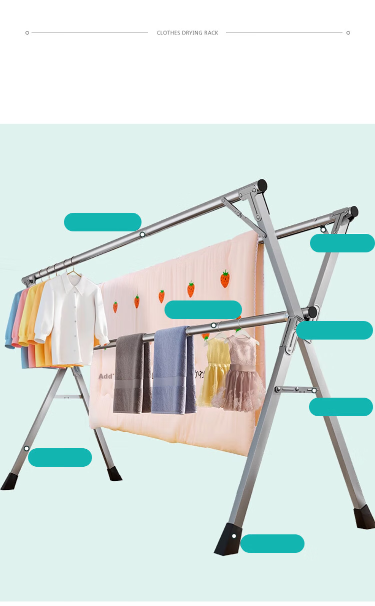 Annafu Clothes Drying Rack, No Installation Required, Foldable Floor-Standing Balcony Clothes Hanger, Extendable Quilt Drying Stand, YJ95 Three-Rod 2.4 Meters 3